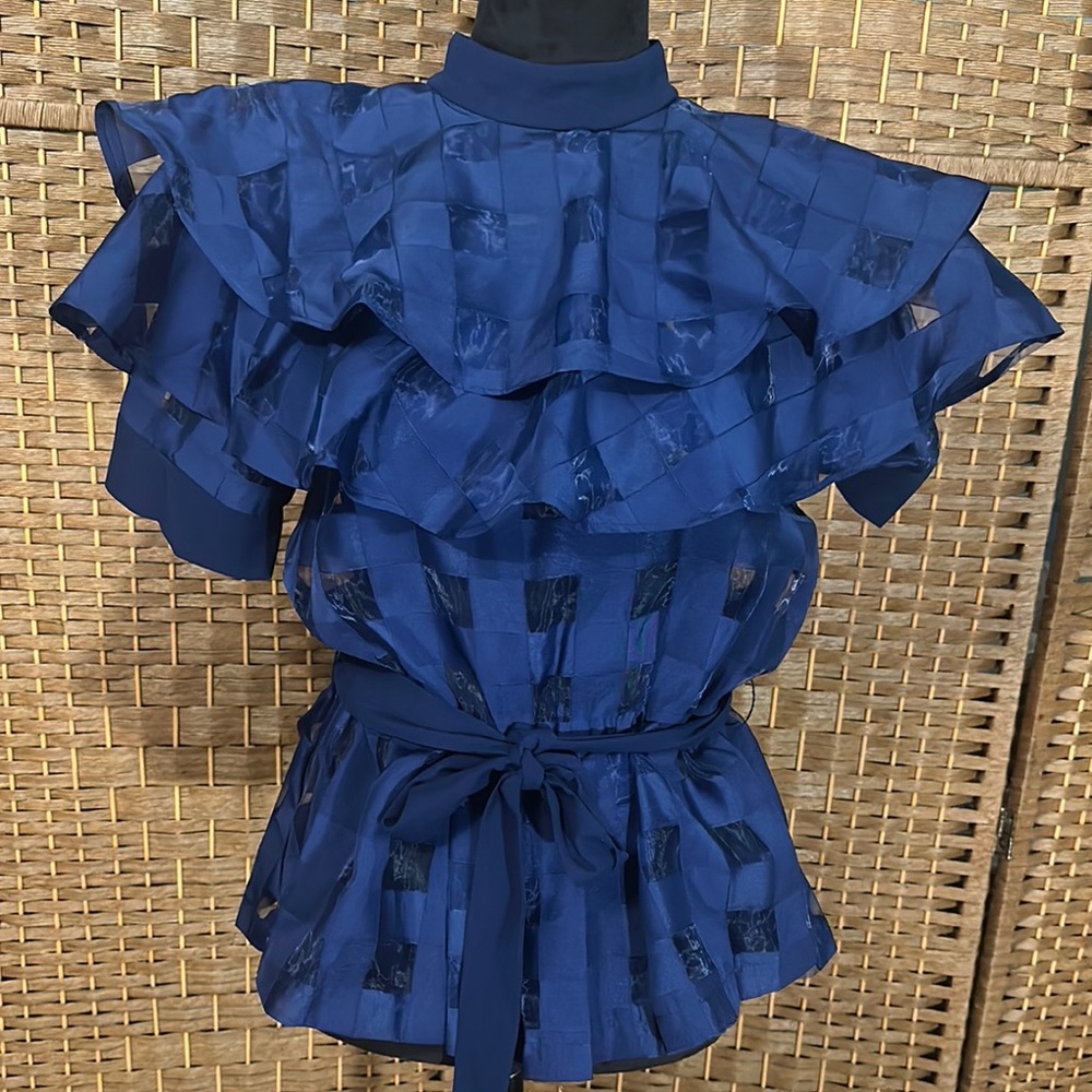 Elegant Blue Ruffled Women's Top